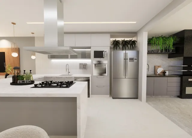 Cozinha em 3D - projeto de interiores Lilian Peres